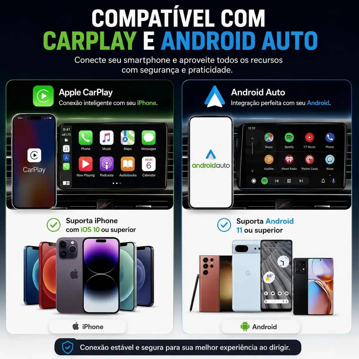 Carplay Adaptador Sem Fio Rb Smart Slim Usb / Usb-c Android Auto 2 Em 1 Slim E Potente
